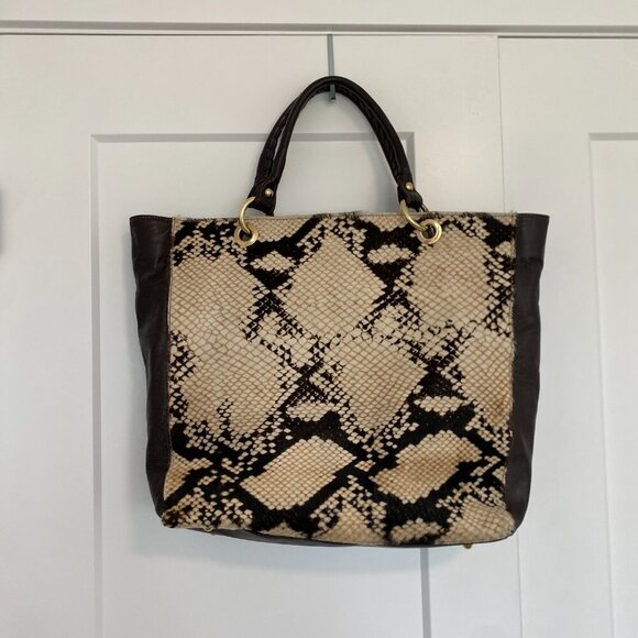 PULICATI ITALY Snake Pattern Calf Hair Leather Large Handbag Tote Bag Purse - Picture 2 of 16